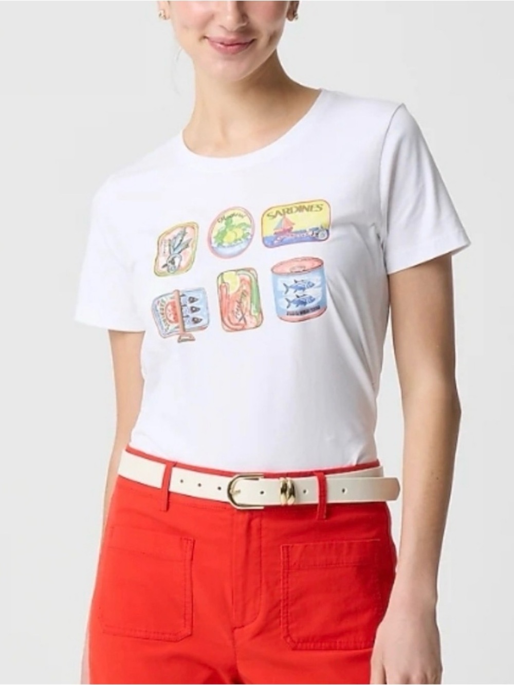 J. Crew White Collector Tee with Subtle Logo Print: Sardine Edition